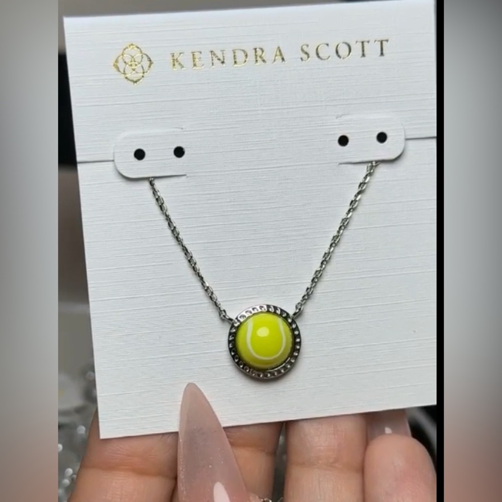 Kendra Scott Tennis Short Pendant Necklace In Silver Chartreuse Magnesite NEW